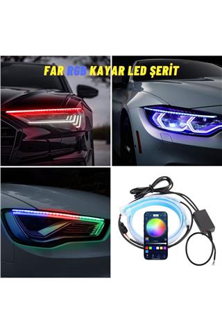 Far İçi ve Far Üstü APP Kontrollü Uyumlu RGB LED Ambiyans Kayar Led Android ve IOS Uyumlu 12-24V