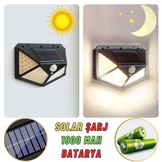 Güneş Enerjili Bahçe Aydınlatma Lambası Villa Balkon Garaj Kapısı Aplik Solar 100 Led Lamba