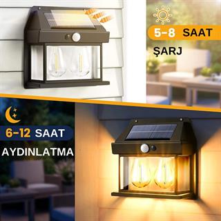 Güneş Enerjili Bahçe Aydınlatması Aplik Dekor Solar Ve Sensörlü Bahçe Balkon ve Garaj Lambası