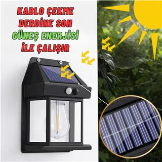 Güneş Enerjili Bahçe Aydınlatması Aplik Dekor Solar Ve Sensörlü Bahçe Balkon ve Garaj Lambası
