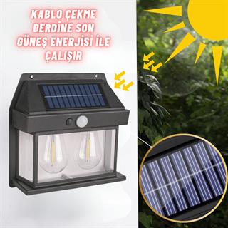 Güneş Enerjili Bahçe Aydınlatması Aplik Dekor Solar Ve Sensörlü Bahçe Balkon ve Garaj Lambası