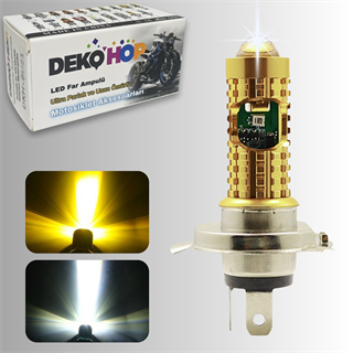H4 Mercekli LED Ampul Delici LED Işık 12-24V Beyaz + Amber Sarı Uzun Kısa Far Lambası 10W/800LM