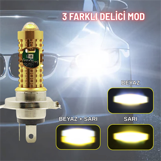 H4 Mercekli LED Ampul Delici LED Işık 12-24V Beyaz + Amber Sarı Uzun Kısa Far Lambası 10W/800LM