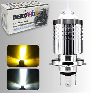 H4 Mercekli Motosiklet LED Ampul Uzun Kısa LED Işık 12-24V Beyaz Amber Sarı Far Lambası  800 LM 