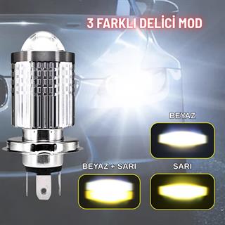 H4 Mercekli Motosiklet LED Ampul Uzun Kısa LED Işık 12-24V Beyaz Amber Sarı Far Lambası  800 LM 