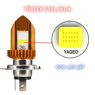 H4 Motosiklet Led Far Ampul 12-24V Beyaz 1 ADET 12W 1200LM  Metal Gövde Soğutma
