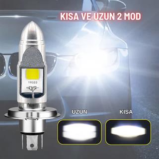 H4 Uzun Kısa Ampul Slım Model Motosiklet Otomobil Far LED Işık 12-24V 6000K Beyaz 12W 1500 LM