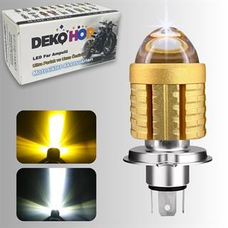 H4 Uzun Kısa Mercekli Motosiklet Otomobil Led Ampul 12-24V Beyaz + Amber Sarı Far Lambası 1500 LM