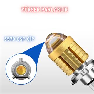 H4 Uzun Kısa Mercekli Motosiklet Otomobil Led Ampul 12-24V Beyaz + Amber Sarı Far Lambası 1500 LM