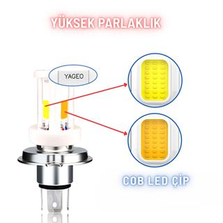 H4 Uzun Kısa Seramik Gövde LED Far Ampul  12-24V Beyaz  Amber Sarı 3 LED Far Lambası 18W 1800 LM