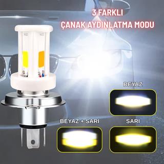 H4 Uzun Kısa Seramik Gövde LED Far Ampul  12-24V Beyaz  Amber Sarı 3 LED Far Lambası 18W 1800 LM
