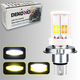 H4 Uzun Kısa Seramik GövLED Far Ampul 12-24V Beyaz Amber Sarı 4 LED Far Lambası  1 ADET 12W 1800 LM