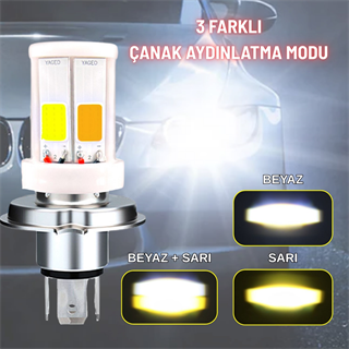 H4 Uzun Kısa Seramik GövLED Far Ampul 12-24V Beyaz Amber Sarı 4 LED Far Lambası  1 ADET 12W 1800 LM