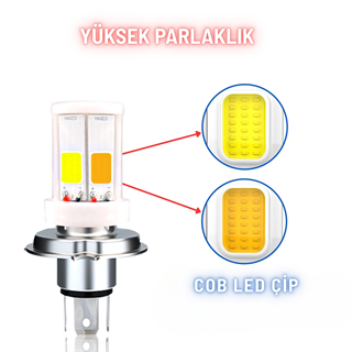 H4 Uzun Kısa Seramik GövLED Far Ampul 12-24V Beyaz Amber Sarı 4 LED Far Lambası  1 ADET 12W 1800 LM