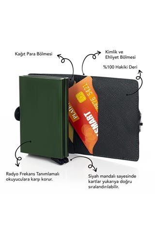 Hakiki Deri Çift Mekanizmalı Cüzdan Otomatik Akıllı Kartlık
