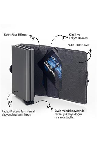 Hakiki Deri Çift Mekanizmalı Kartlık Cüzdan Otomatik Akıllı Kartlık Renk Seçenekli