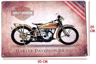 Harley Davidson BA 1927 Baskılı Retro Dekorasyon Tabela 30x20 Cm