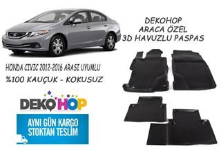 HONDA CIVIC 2012-2016 ARASI Araca Özel Oto Paspas 3D Havuzlu Kauçuk Paspas