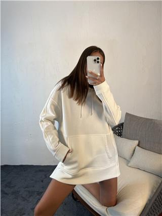 Kadın Kapüşonlu Yan Düğme Detaylı Stil Sweatshirt EKRU