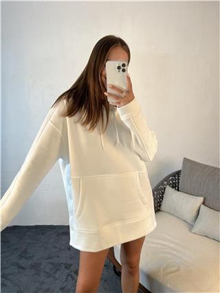 Kadın Kapüşonlu Yan Düğme Detaylı Stil Sweatshirt EKRU