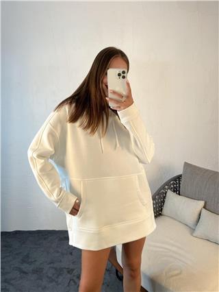 Kadın Kapüşonlu Yan Düğme Detaylı Stil Sweatshirt EKRU