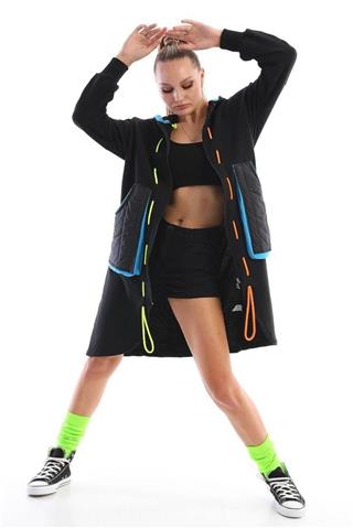 Kadın Siyah Multicolor Oversize Hırka Ceket