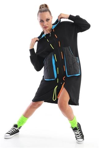 Kadın Siyah Multicolor Oversize Hırka Ceket