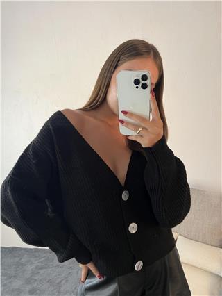 Kadın Üç Düğmeli Triko Hırka SİYAH