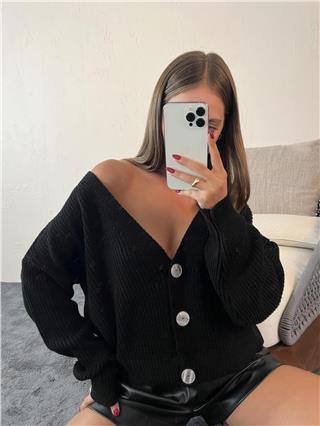 Kadın Üç Düğmeli Triko Hırka SİYAH