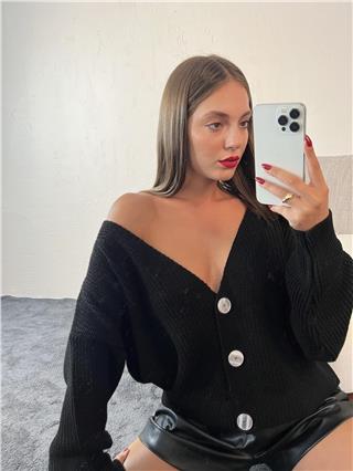 Kadın Üç Düğmeli Triko Hırka SİYAH