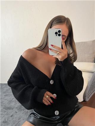 Kadın Üç Düğmeli Triko Hırka SİYAH