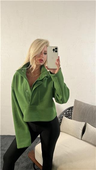 Kadın Uzun Kollu Stil Sweatshirt YEŞİL