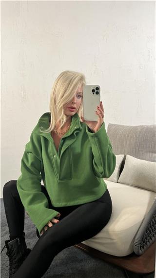 Kadın Uzun Kollu Stil Sweatshirt YEŞİL