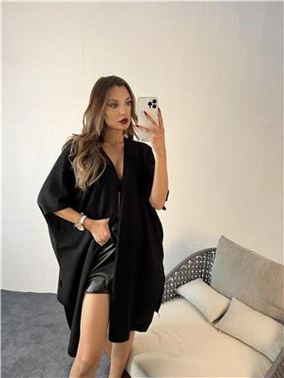 Kadın Uzun Stil Oversize Standart Beden Uzun Hırka SİYAH