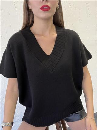 Kadın V Yaka Triko Süveter SİYAH