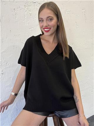 Kadın V Yaka Triko Süveter SİYAH