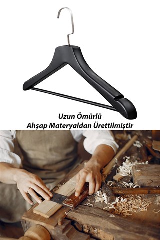 Kalın Ahşap Ceket Gömlek ve Takım Elbise için Lüks Askı 10 ADET 3 cm Kalınlık SİYAH