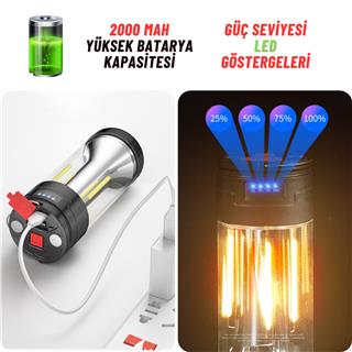 Kamp Çadır Karavan Lambası Şarj Edilebilir El Feneri Ve Magnetik Çalışma Lambası