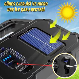 Kamp Lambası El Feneri Işıldak Güneş Enerjili Şarj Ve Powerbank Kullanım Taşınabilir Led Lamba