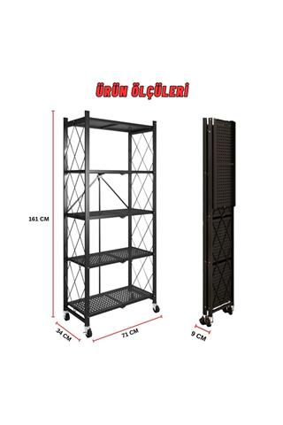 Katlanabilir Depo Rafı Mutfak Kiler Çiçeklik Tekerlekli Depolama Ve Düzenleme Rafı 161x71x34 cm