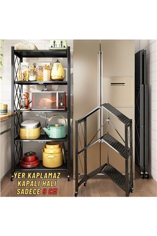 Katlanabilir Depo Rafı Mutfak Kiler Çiçeklik Tekerlekli Depolama Ve Düzenleme Rafı 161x71x34 cm