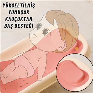 Katlanabilir Silikon Bebek Besleme ve Yıkama Banyo Oturağı Alt Değiştirme Sehpası Pembe
