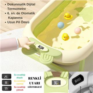 Katlanabilir Termometreli Bebek Küveti Ve Filesi Yazlık Bebek Havuzu YEŞİL