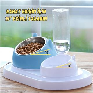 Kedi ve Köpek Mama ve Su Kabı Çelik Taslı Su Doldurma Özellikli MAVİ