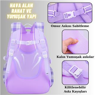 Kız Çocuk Okul Sırt Çantası Ergonomik Özel Tasarım Çok Bölmeli Geniş Kapasite Okul Çantası