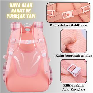 Kız Çocuk Okul Sırt Çantası Ergonomik Özel Tasarım Çok Bölmeli Geniş Kapasite Okul Çantası