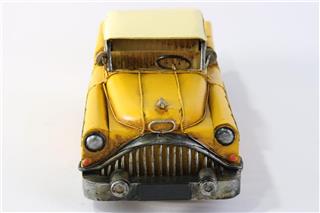 Klasik Vintage Retro Metal Araba Sarı Büyük Boy