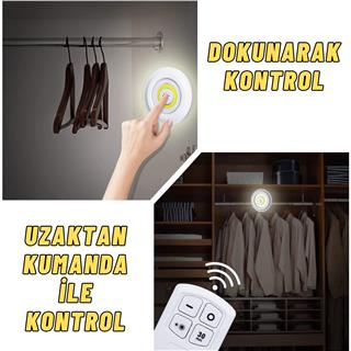 Kumandalı Led Spot Lamba Pilli Kablosuz Yapışkan Montaj 3 lü Set Led Işık