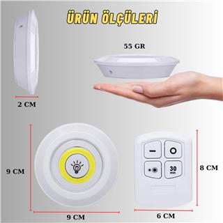 Kumandalı Led Spot Lamba Pilli Kablosuz Yapışkan Montaj 3 lü Set Led Işık
