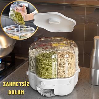Kuru Gıda Bakliyat Saklama Kabı 6 Bölmeli Dönebilen Kuru Gıda Organizeri